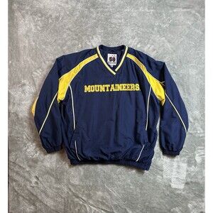 Vtg 58 Sports West Virginia Mountaineers Windbreaker V Neck Pullover Lined XL